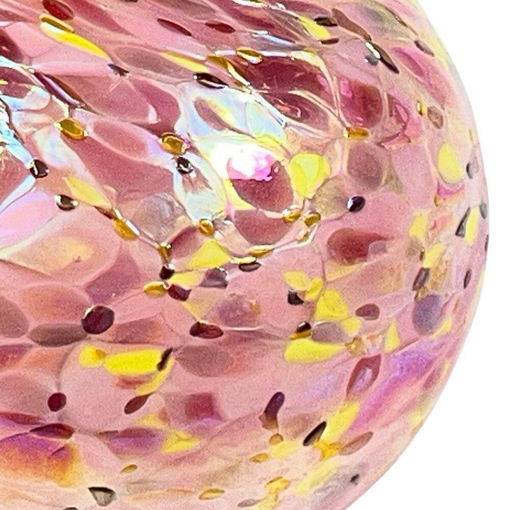 Hand Blown Art Glass Christmas Ball Ornament Pink Yellow Confetti 3" Suncatcher - Picture 3 of 5